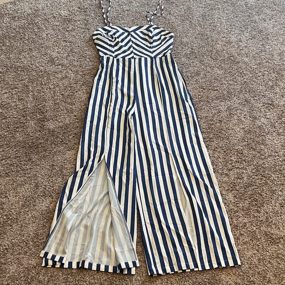 SHEIN Blue and White Striped Jumpsuit, Sz Petite M